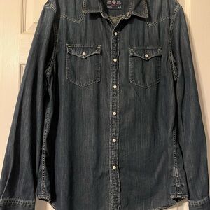 American Eagle Outfitters Dark Denim Button-Up Shirt